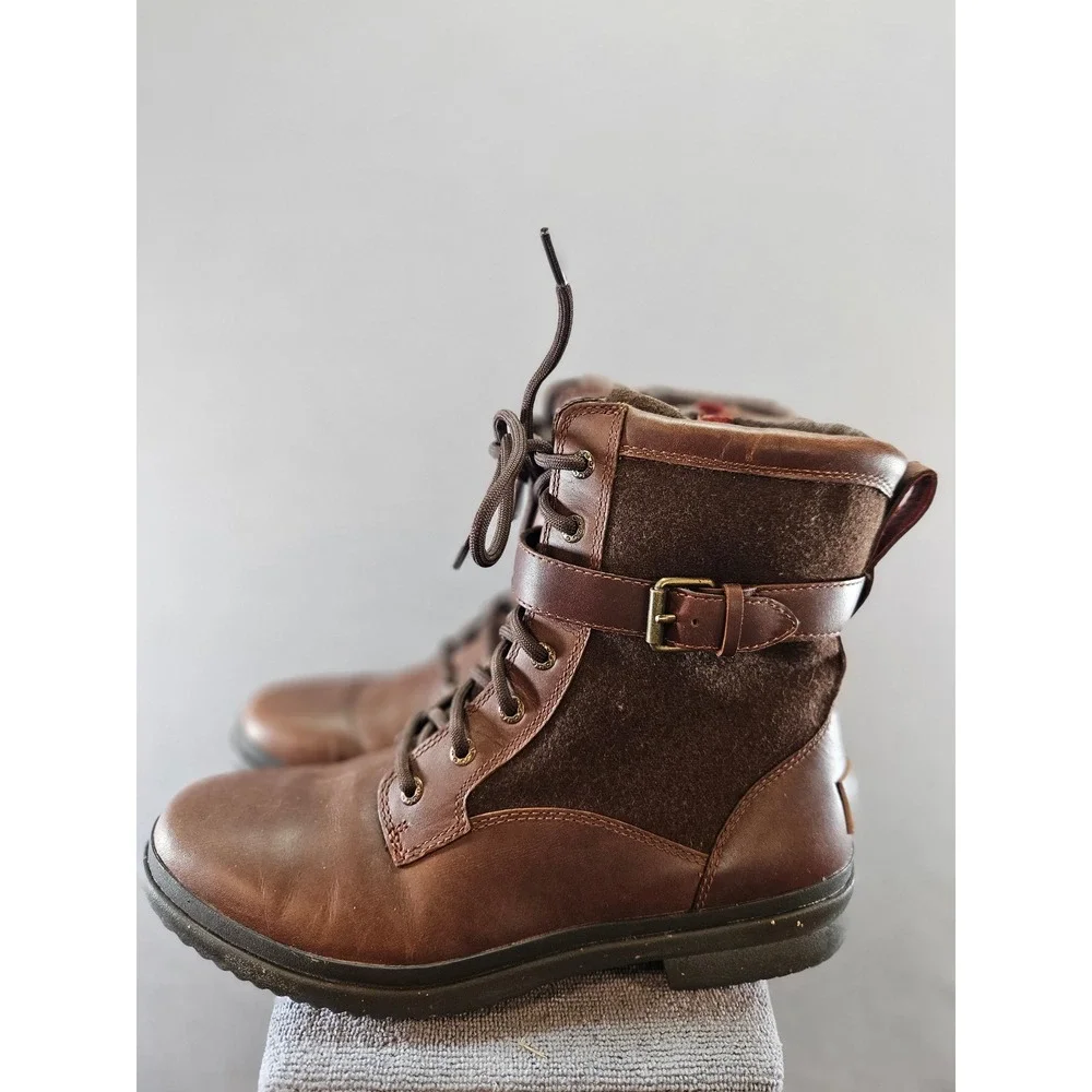 UGG Simmens Waterproof Leather Wool Boots Stout Brown 10 Mens 10